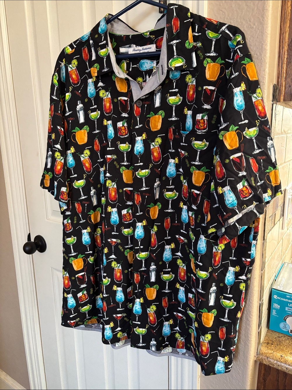 Tommy Bahama Black Short-Sleeve Button-Down with Colorful Cocktail Print